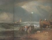 Joseph Mallord William Turner A coast scene with fisherman hauling a boat ashore (mk31) oil painting picture wholesale